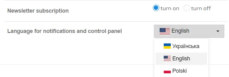 Polish language in the hosting control panel