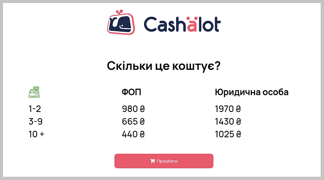 Prices for software from Cashalot