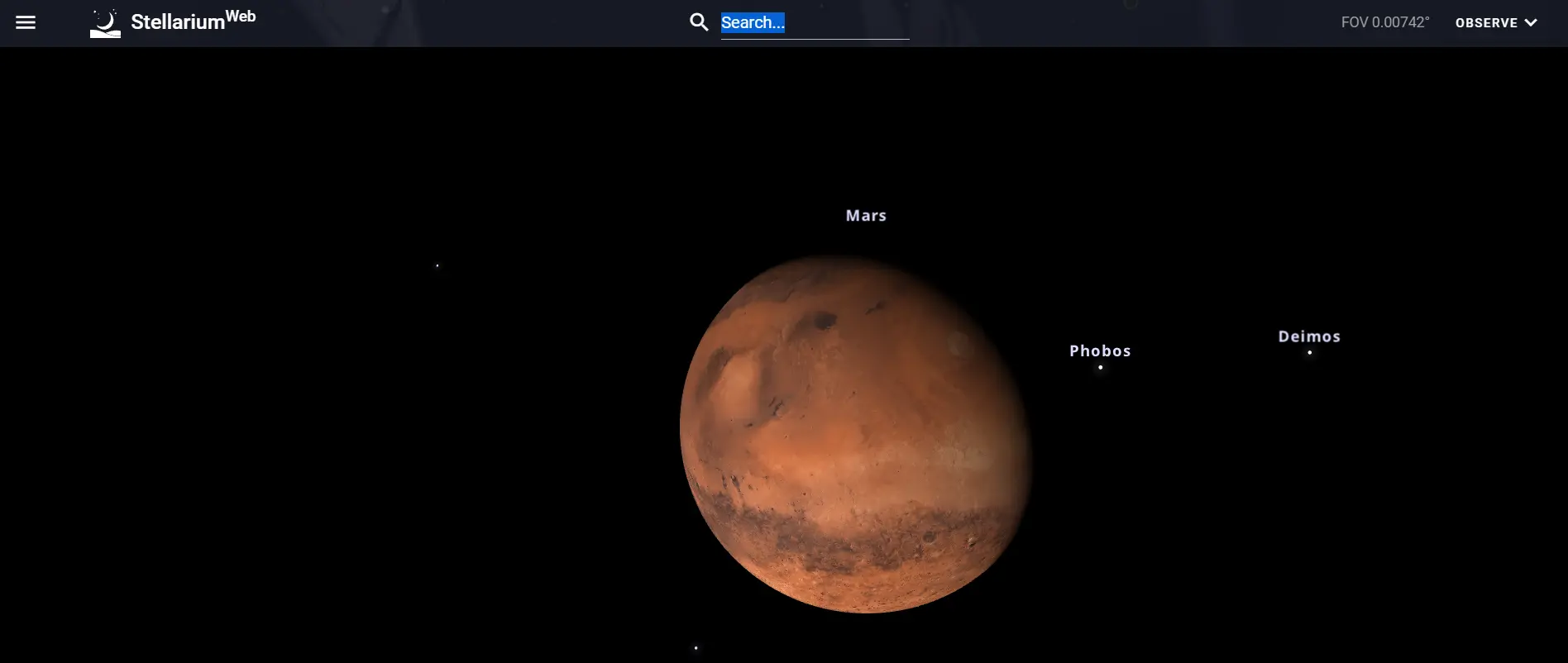 Фотография Марса в Stellarium