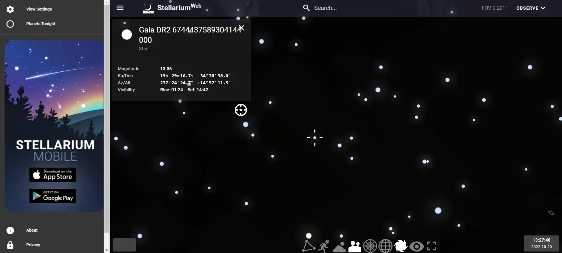 planetarium online - Description in the Stellarium catalog