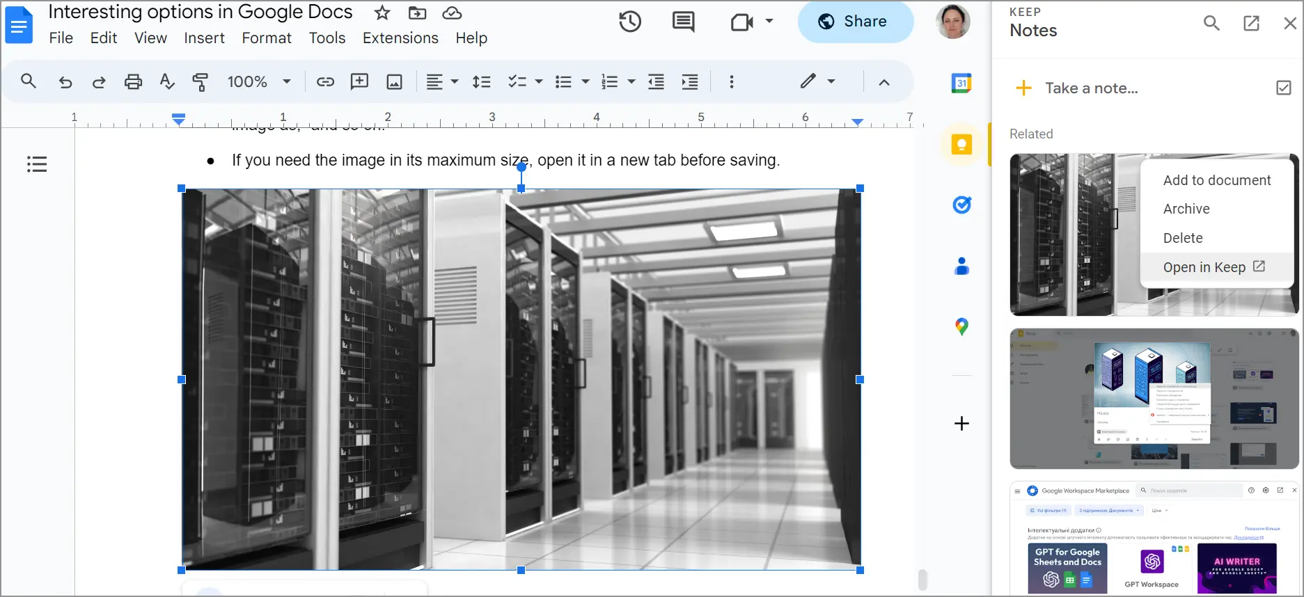 How to Save an Image from Google Docs Using Keep