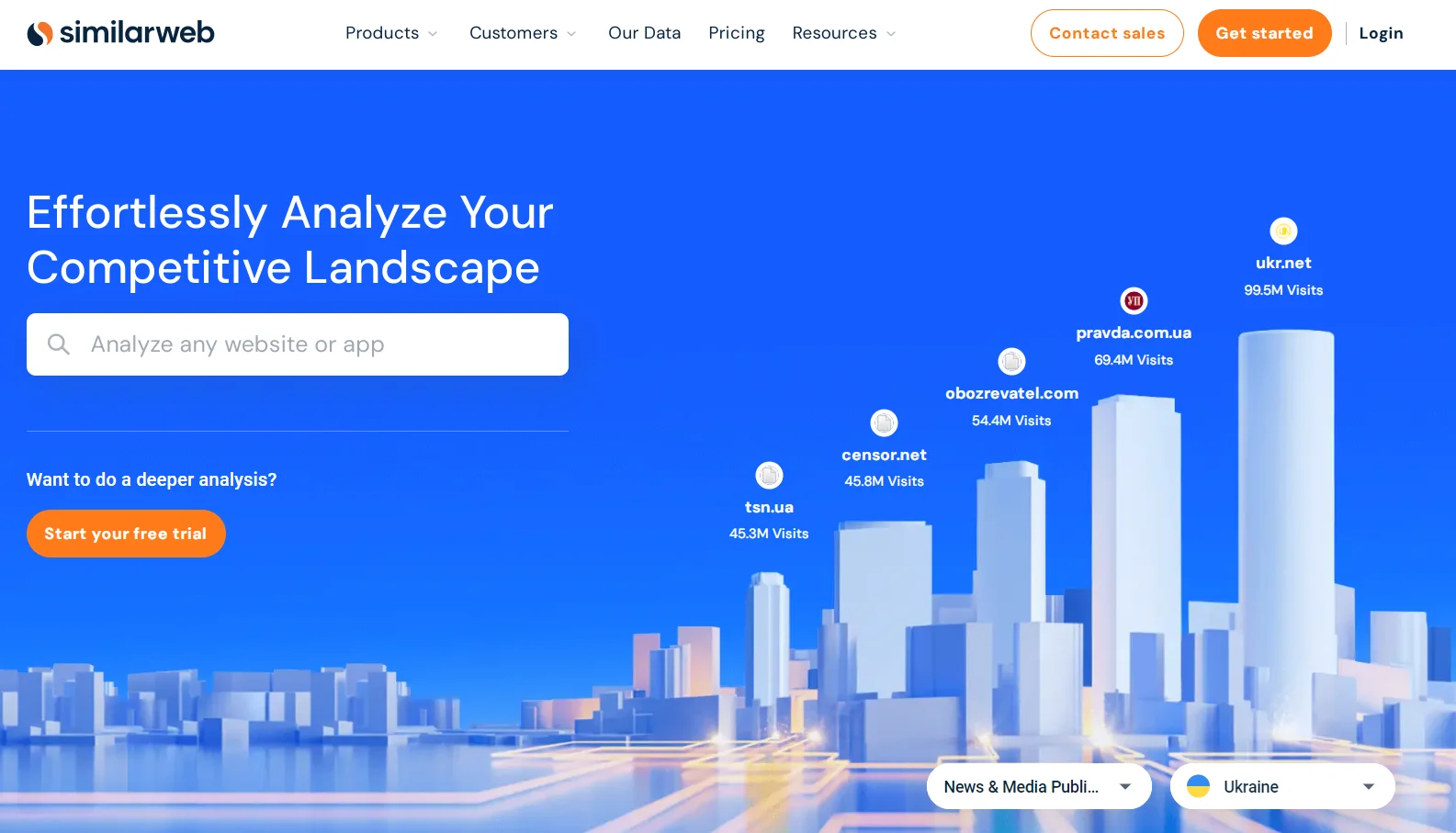 Home page of the traffic analysis service SimilarWeb