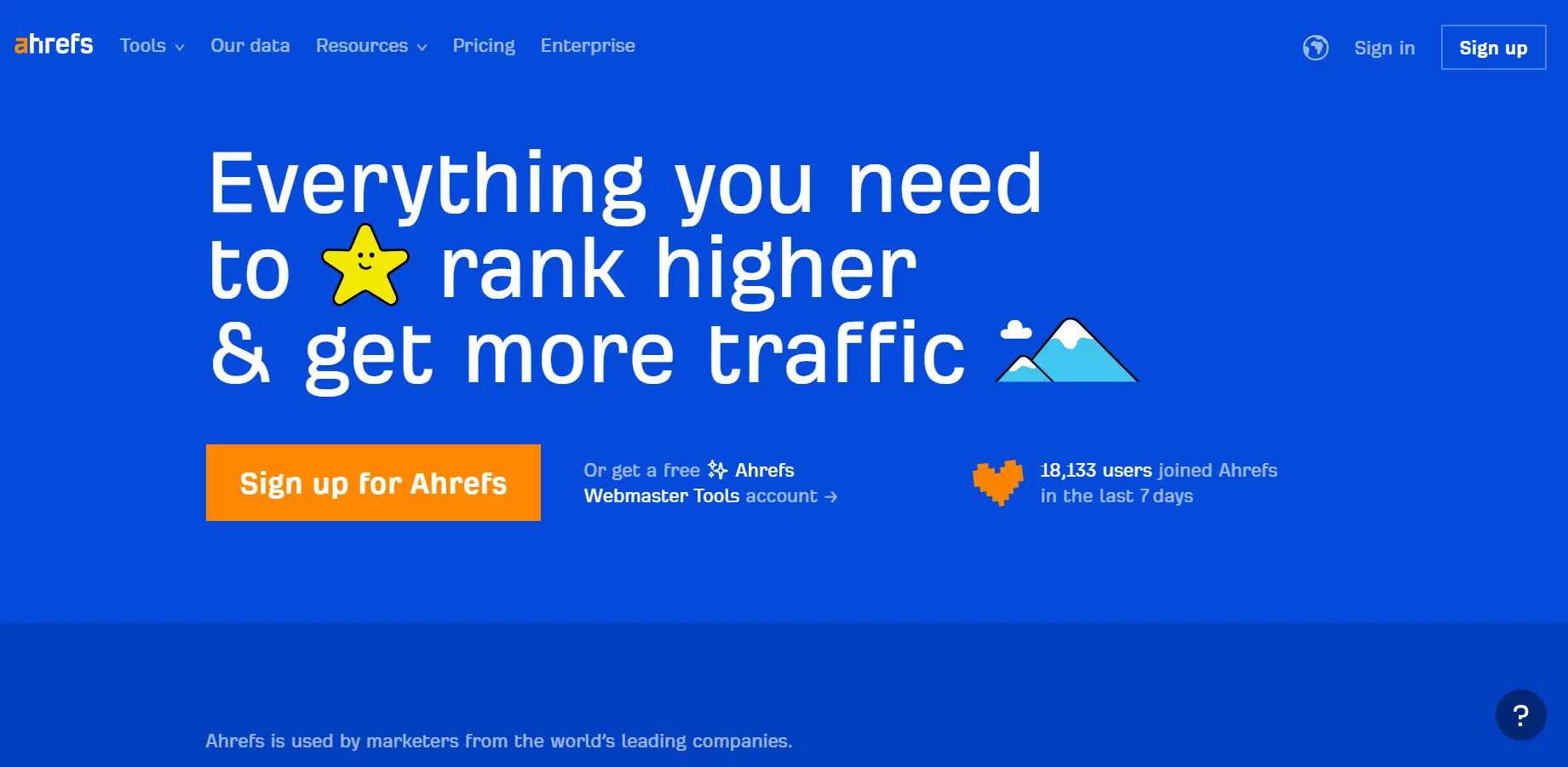 Home page of the service for analyzing a competitor's website Ahrefs