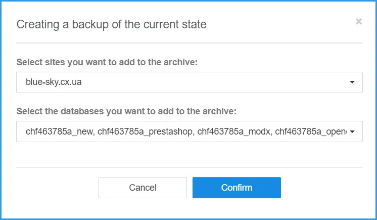 Creating a backup copy of the site manually through the Cityhost admin panel