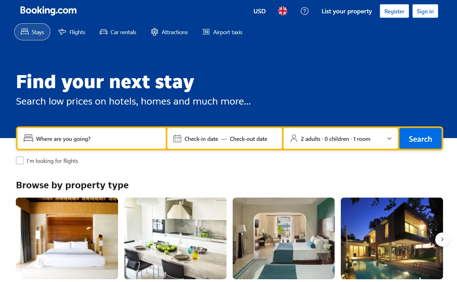 An example of the Booking travel aggregator