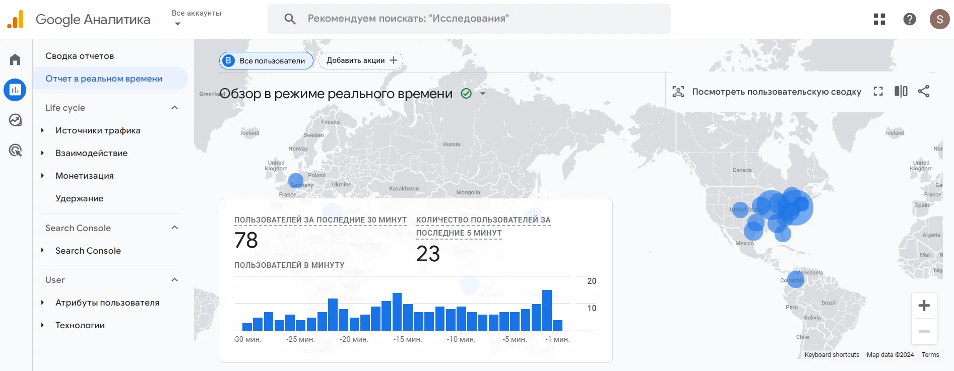 Отчет в реальном времени Google Analytics 4