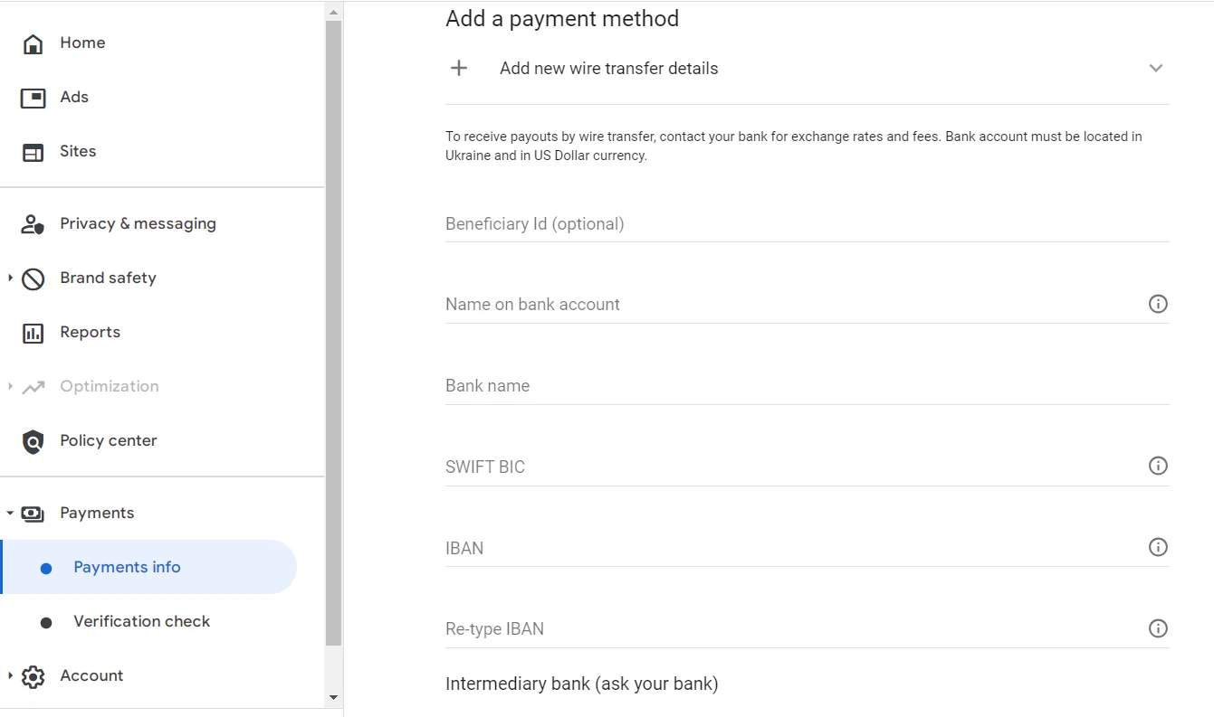 How to add a bank card to withdraw funds from Google Adsense