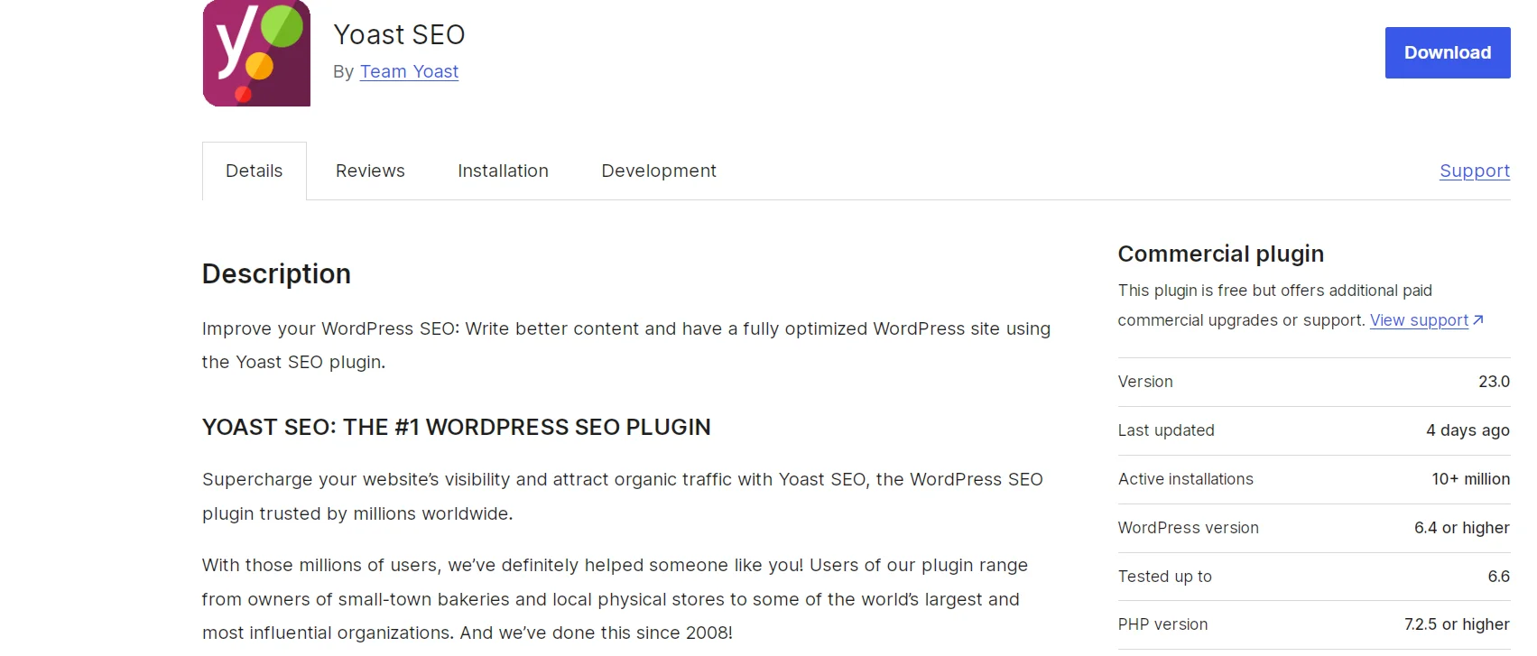 How to download the Yoast SEO plugin from the official WordPress site