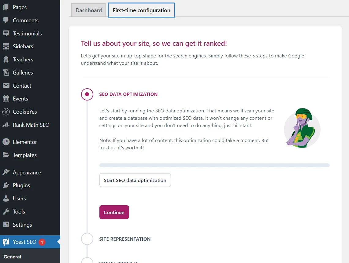 How to complete the first configuration of the Yoast SEO plugin