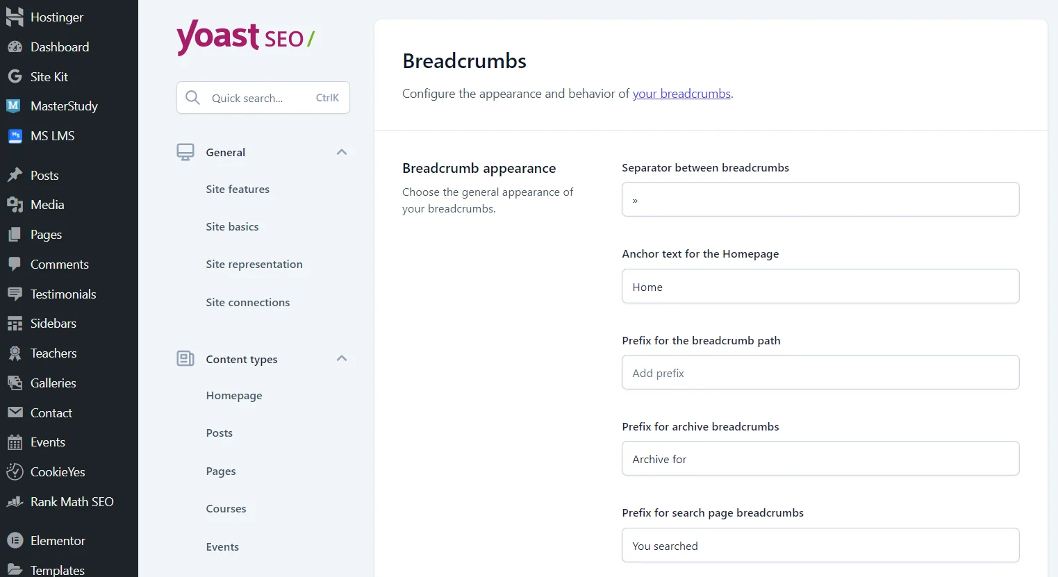 How to set up breadcrumbs on a website with the Yoast SEO plugin