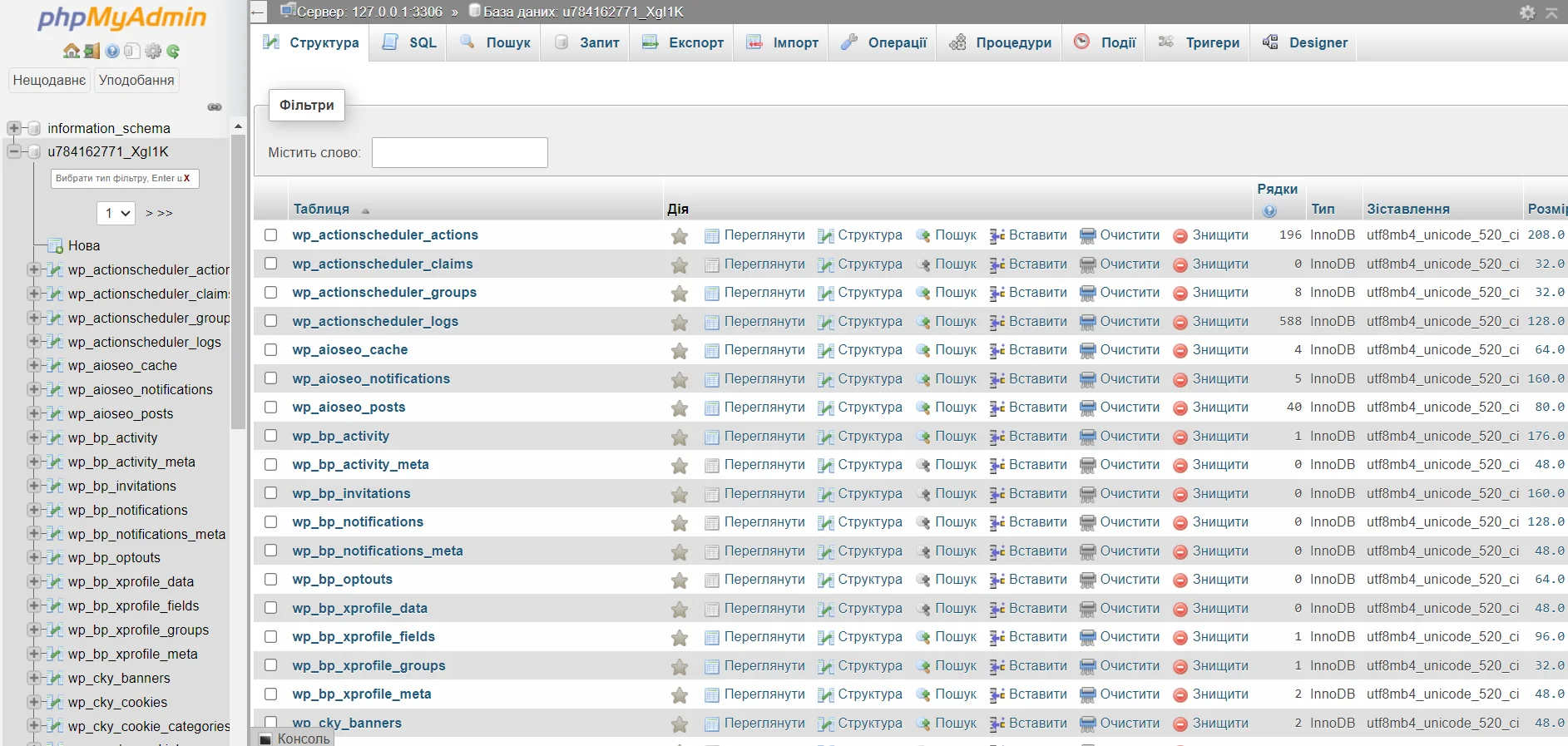 What does the MySQL DBMS look like with the phpMyAdmin interface