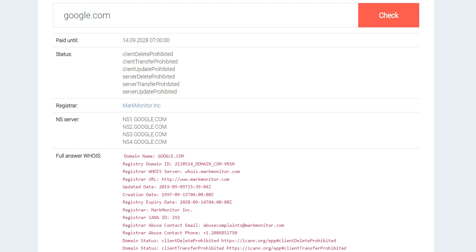 Example of Google domain verification using WHOIS