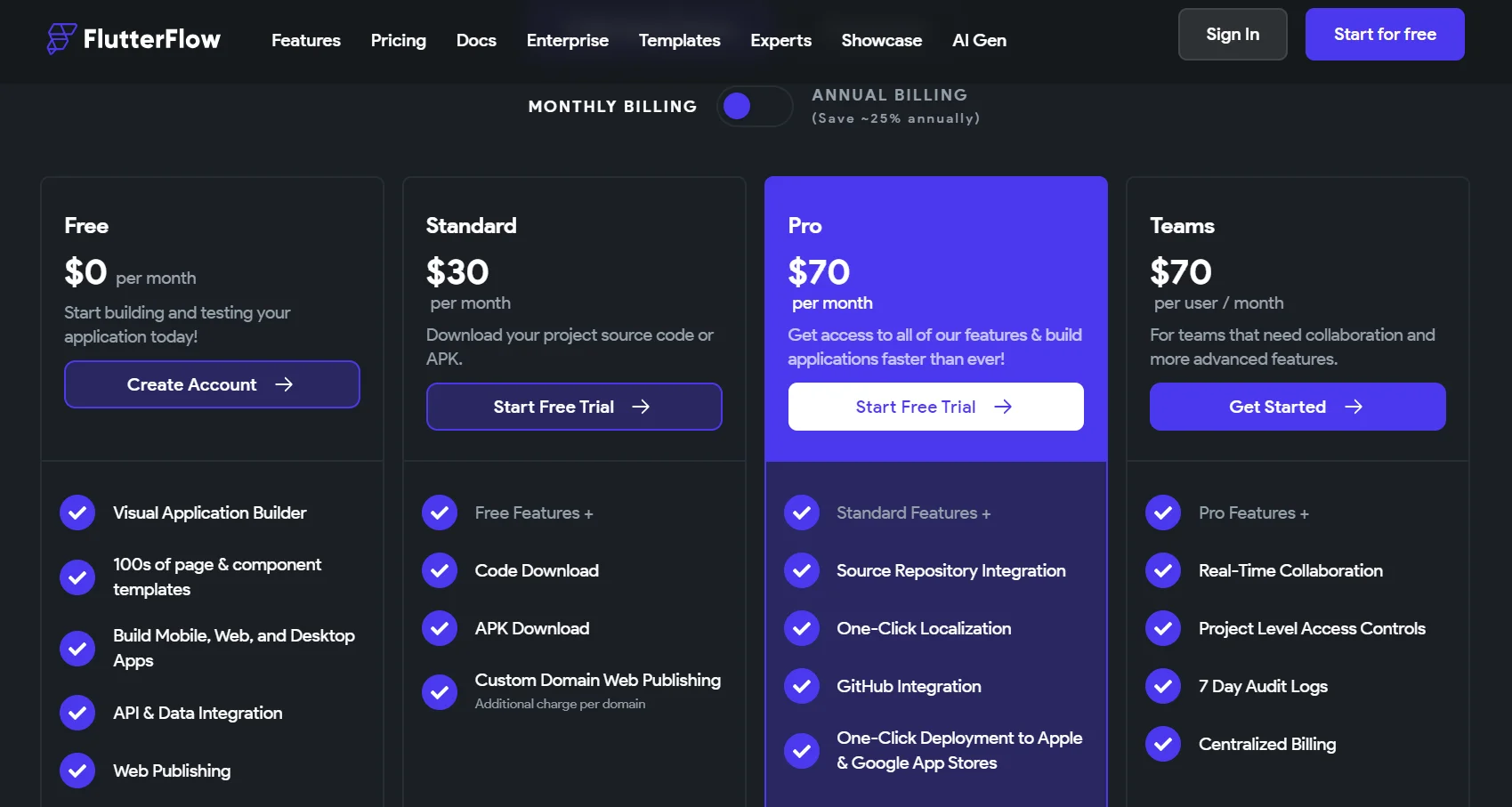 Tariffs are available on the no-code FlutterFlow platform