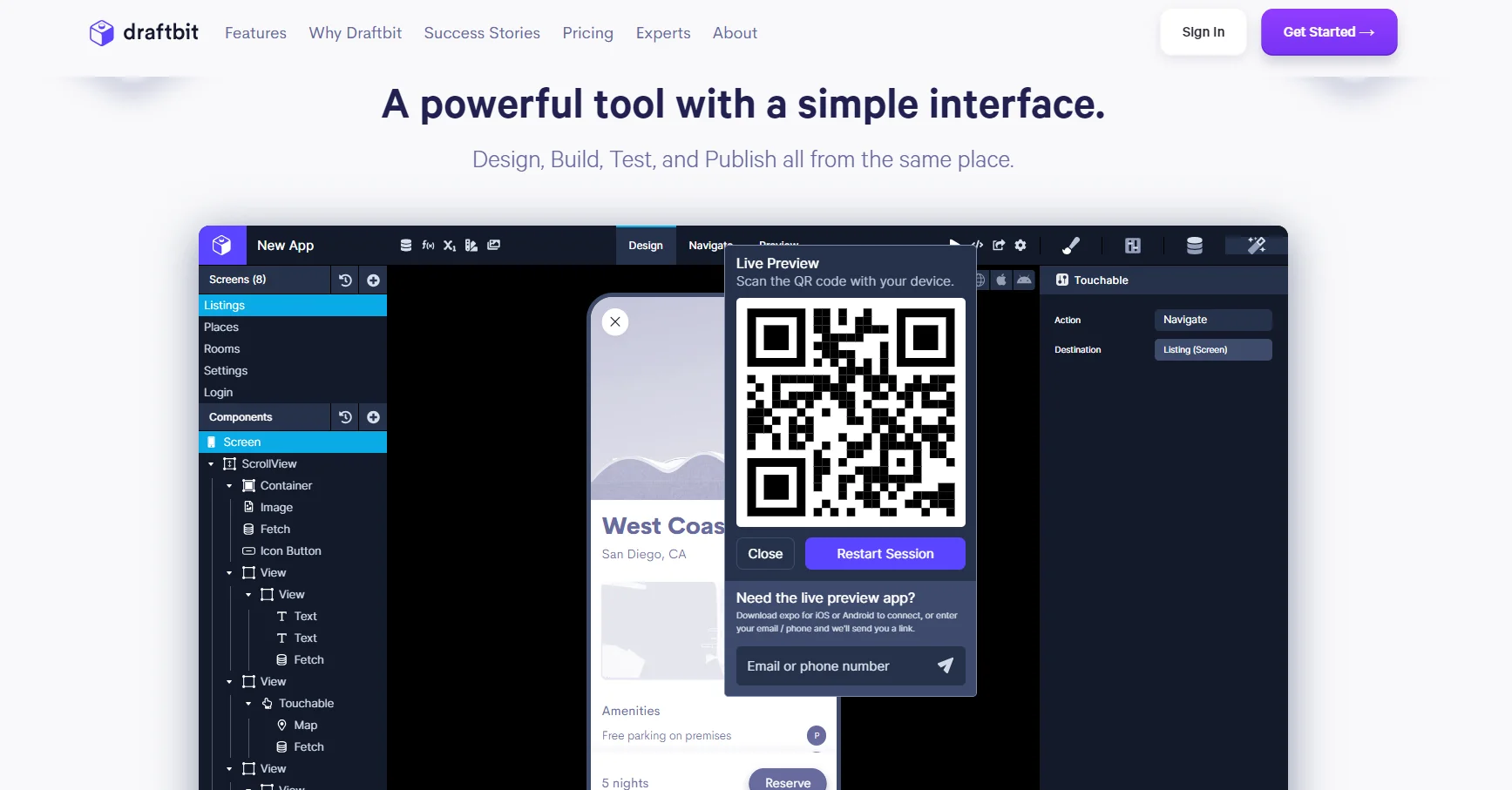 Draftbit's powerful no-code platform for creating a mobile app without code