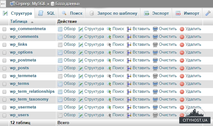 база данных wordpress mysql