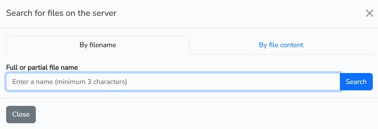 Cityhost file manager has convenient file search by name and content