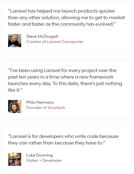 User reviews of Laravel and the capabilities of this PHP framework