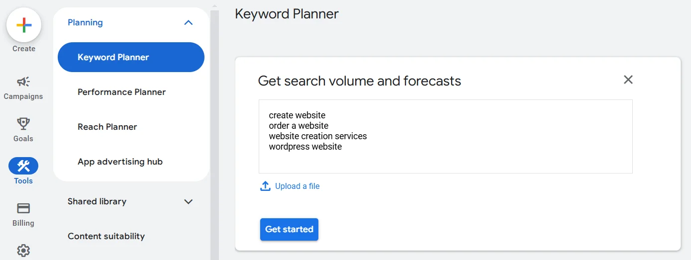 Как получить прогноз по ключевым словам в Google Keyword Planner