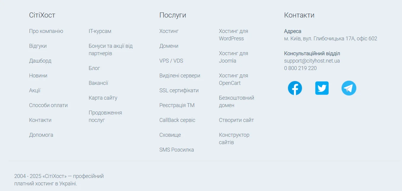Як розробити ідеальний футер сайту на прикладі Cityhost