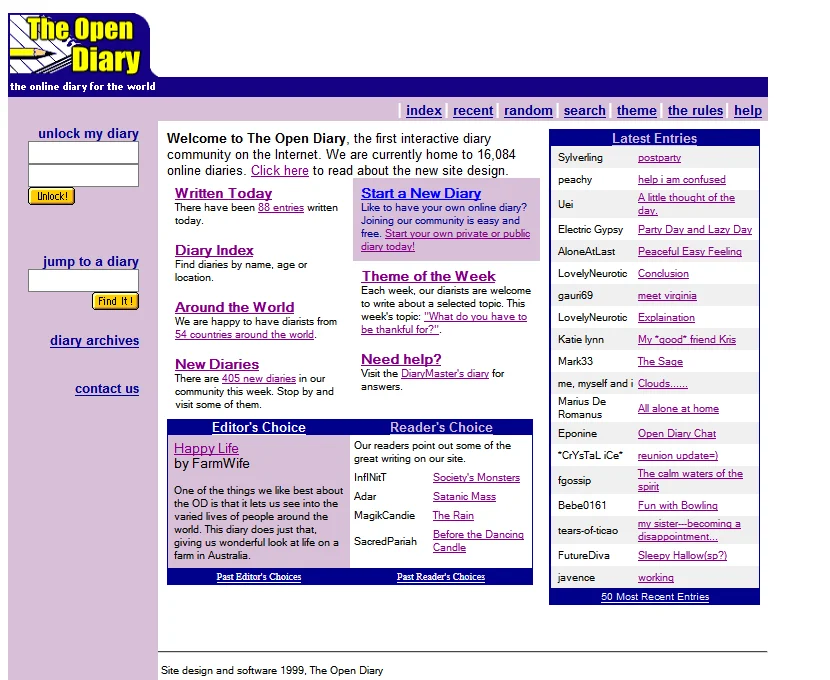 The first blogs on the Open Diary platform
