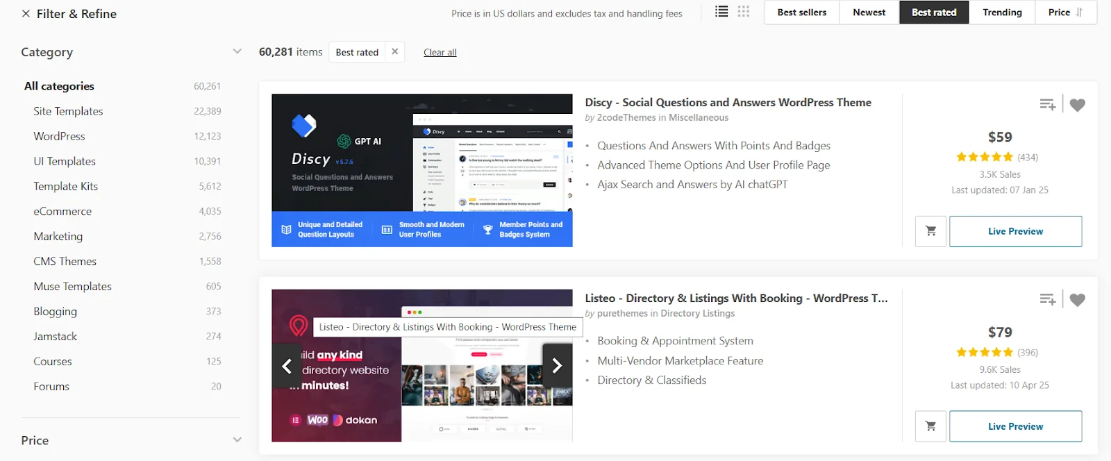 Themeforest — популярна платформа для покупки шаблонів для сайтів