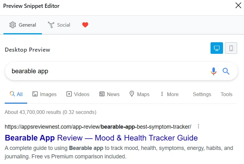 Previewing meta tags with the Rank Math SEO plugin
