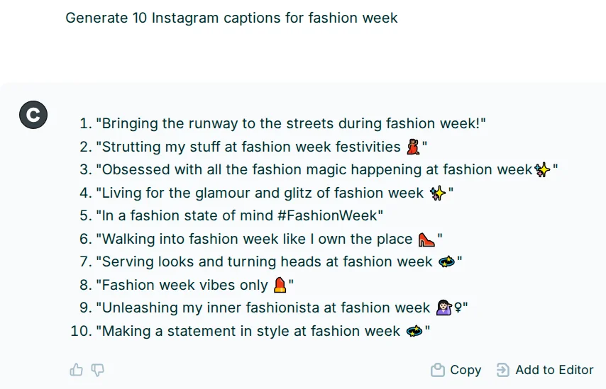 Приклад посту для Instagram від ШІ-сервісу Copy AI