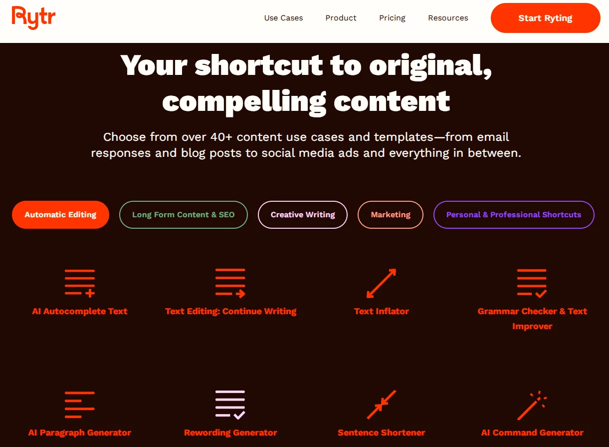 Rytr — ИИ-сервис для создания небольших текстов