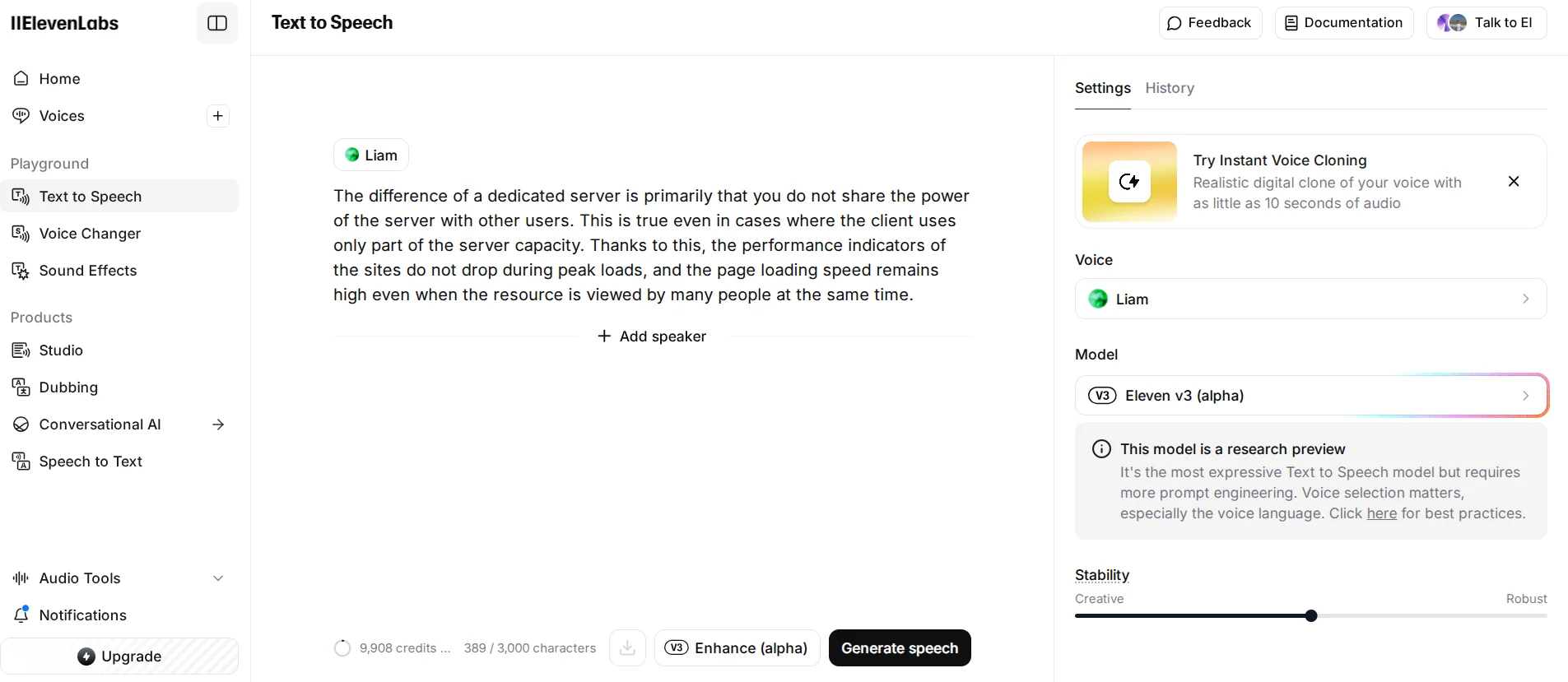 Example of text for voiceover using ElevenLabs