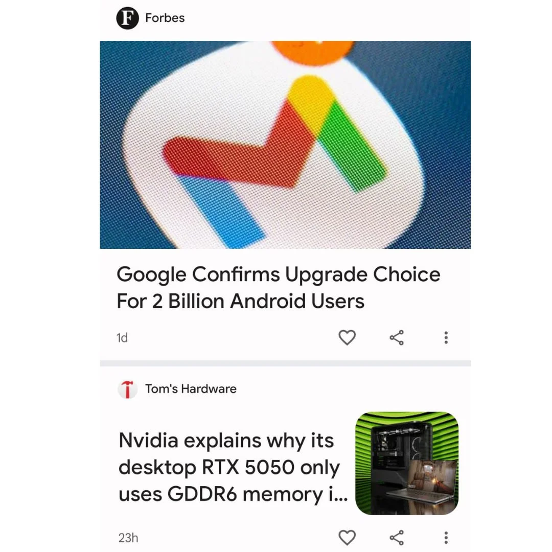 Examples of sites in Google Discover