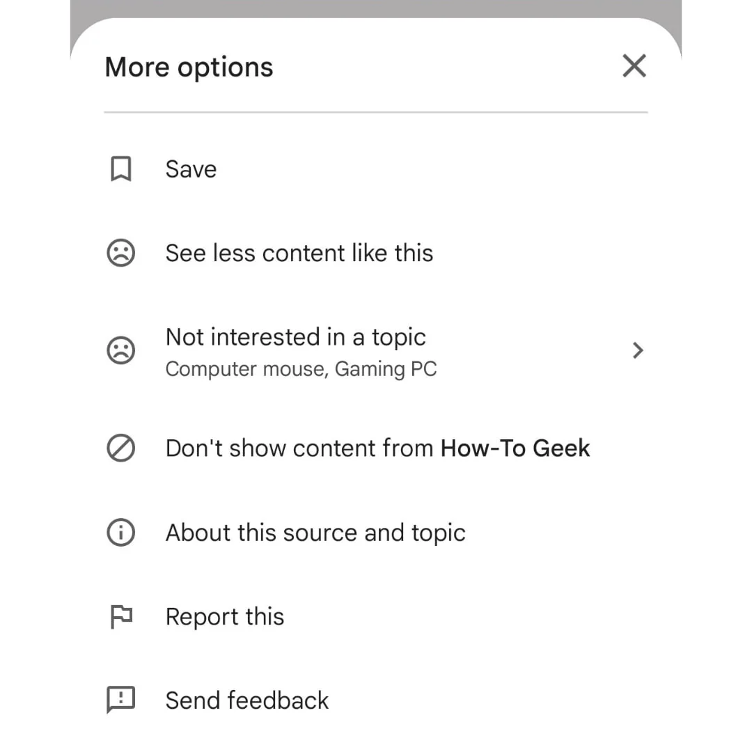 What actions can you take with content in Google Discover