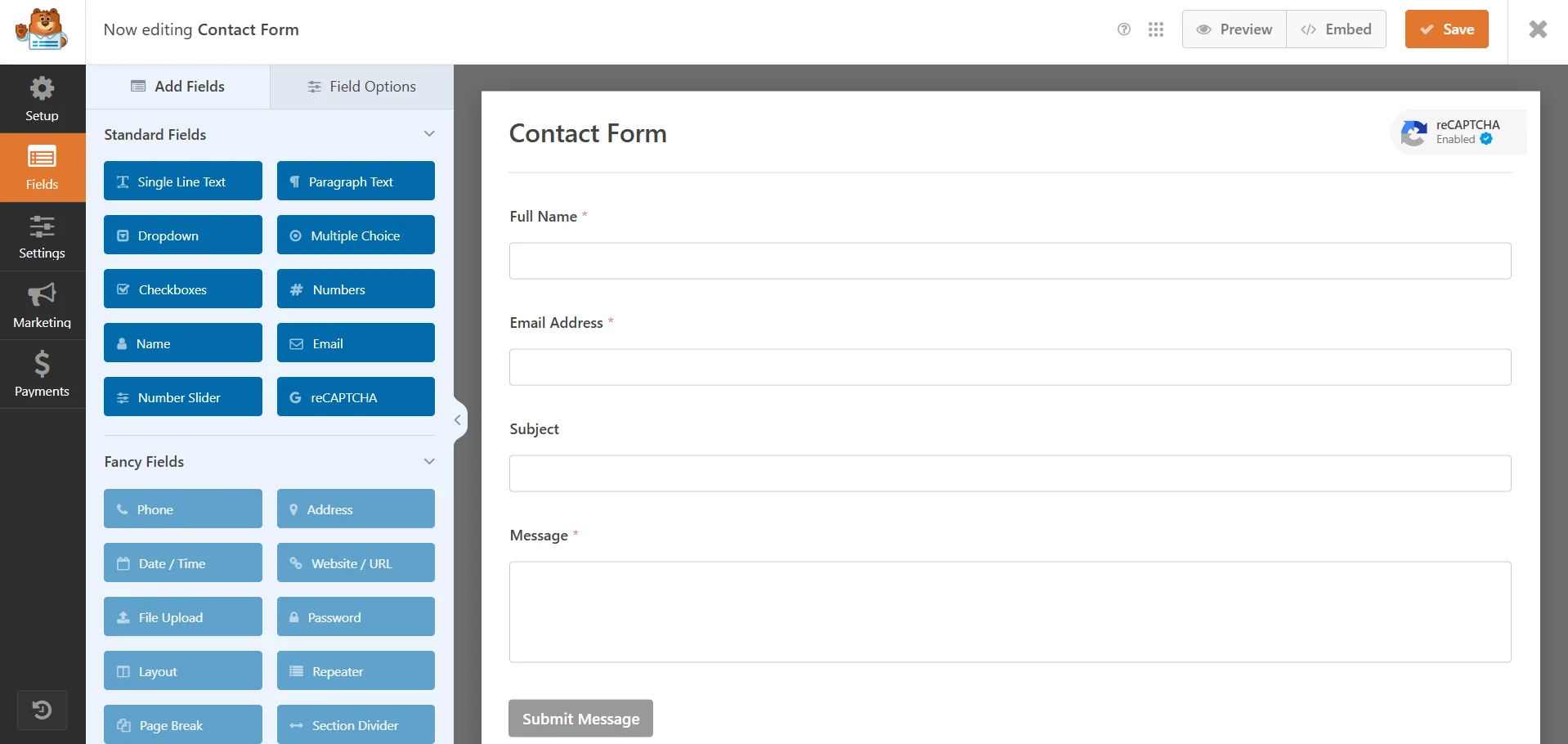 Adding a CAPTCHA widget to a website using WPForms