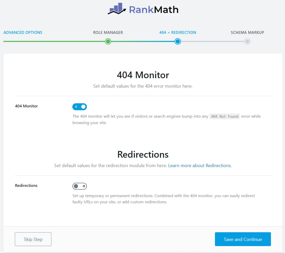 Базовая настройка 404 ошибок с плагином Rank Math