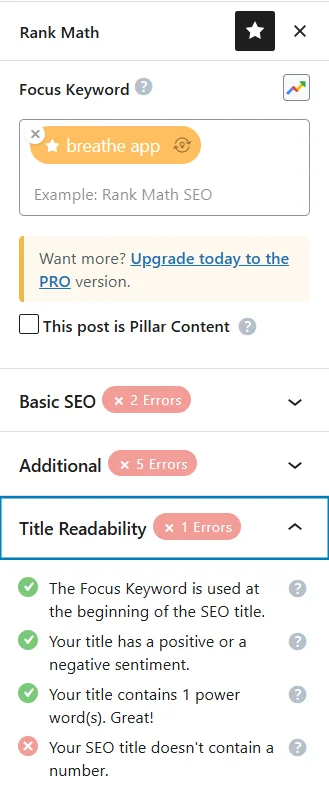 Анализ контента с плагином Rank Math SEO