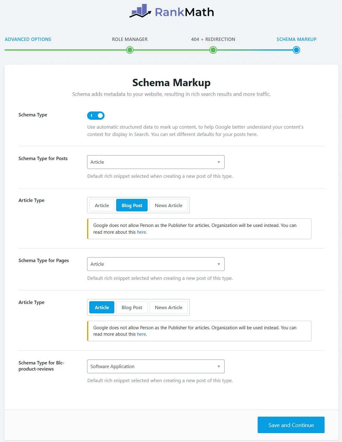 Setting up general site markup with Rank Math SEO