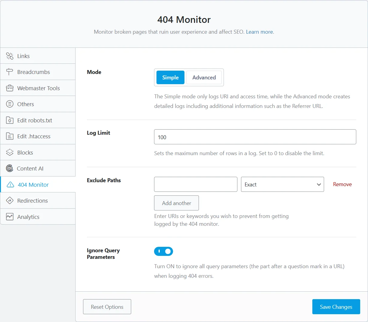 Global 404 error settings with Rank Math