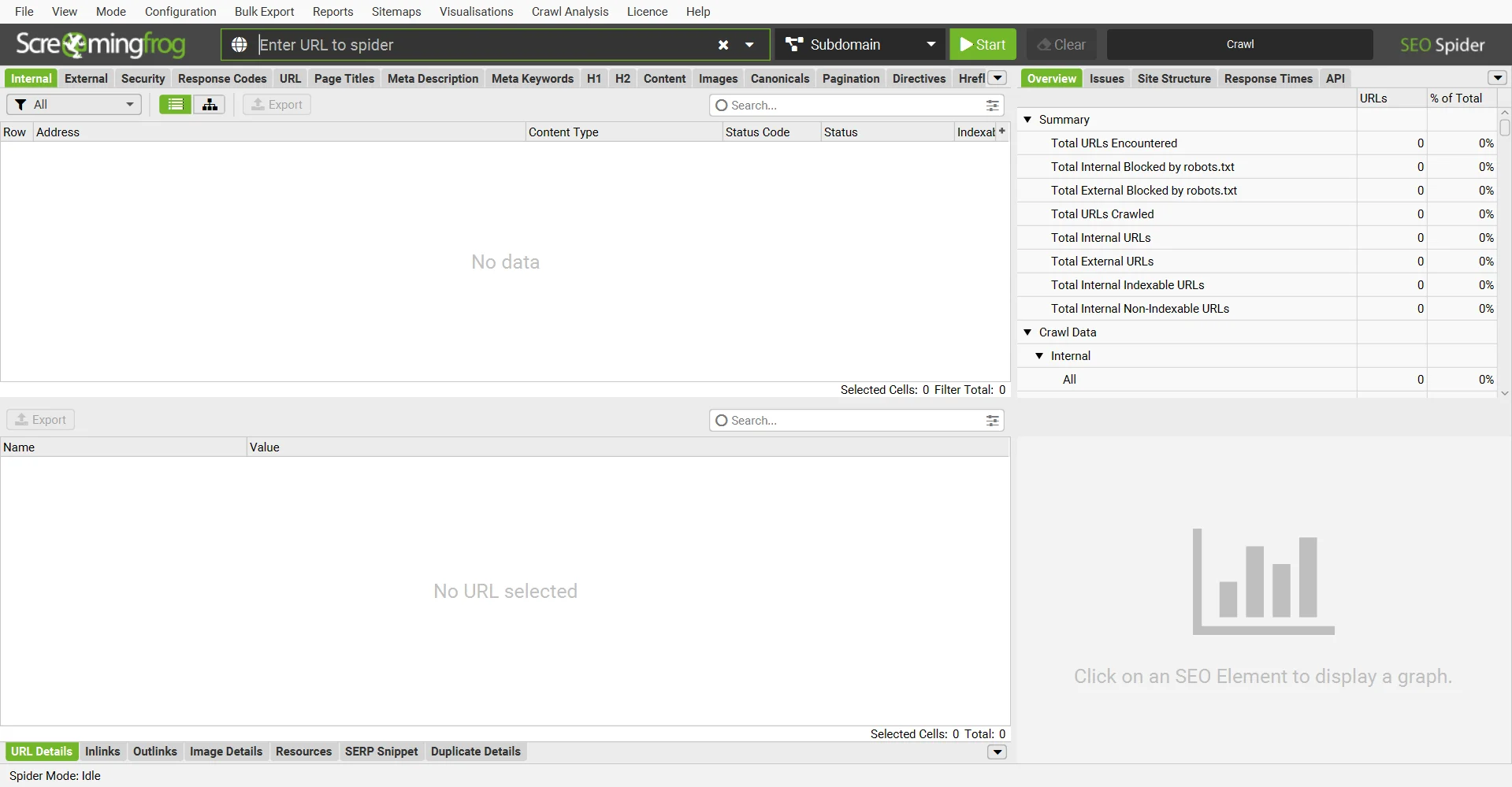 Screaming Frog SEO Spider website SEO audit program interface