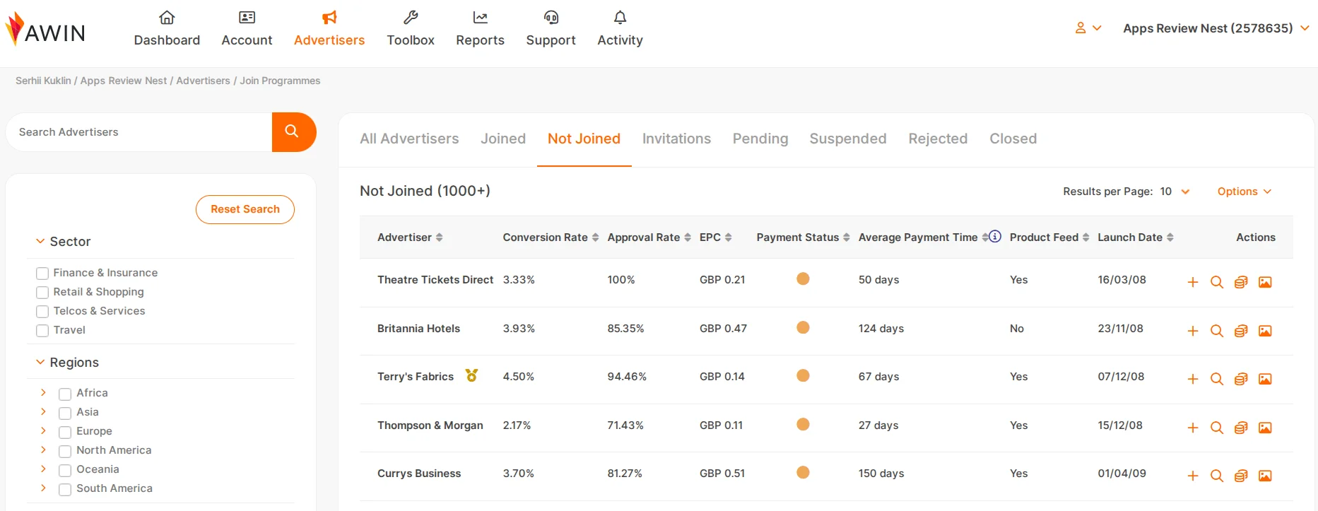 A large international platform for earning on affiliate offers Awin