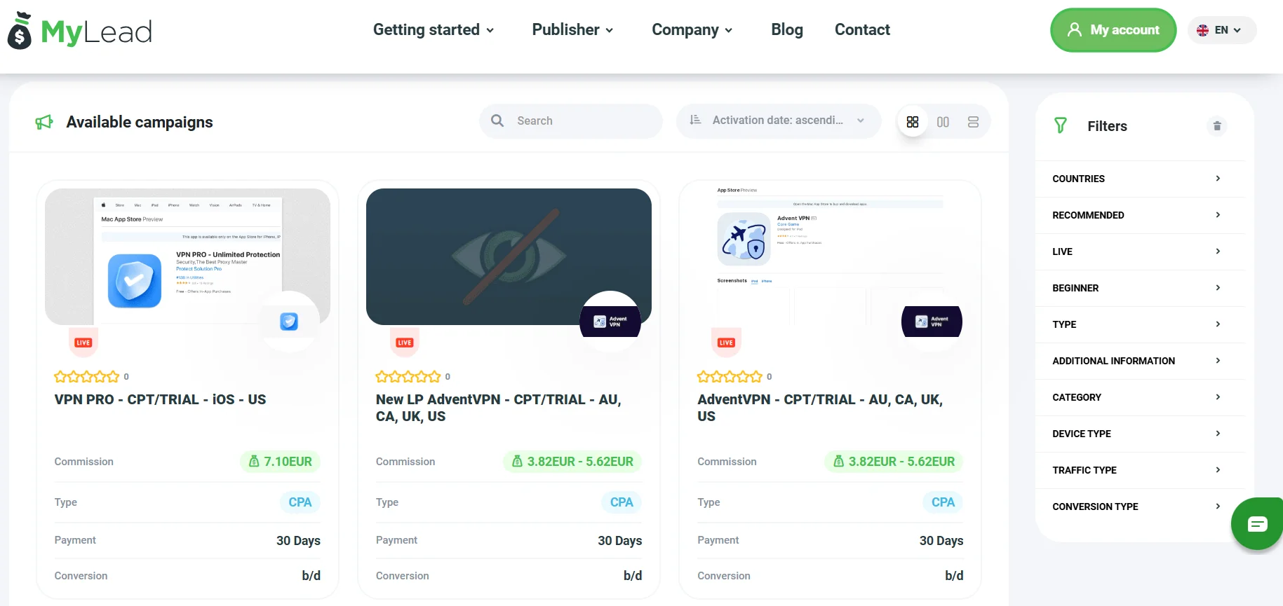 CPA network for arbitrageurs and site owners MyLead