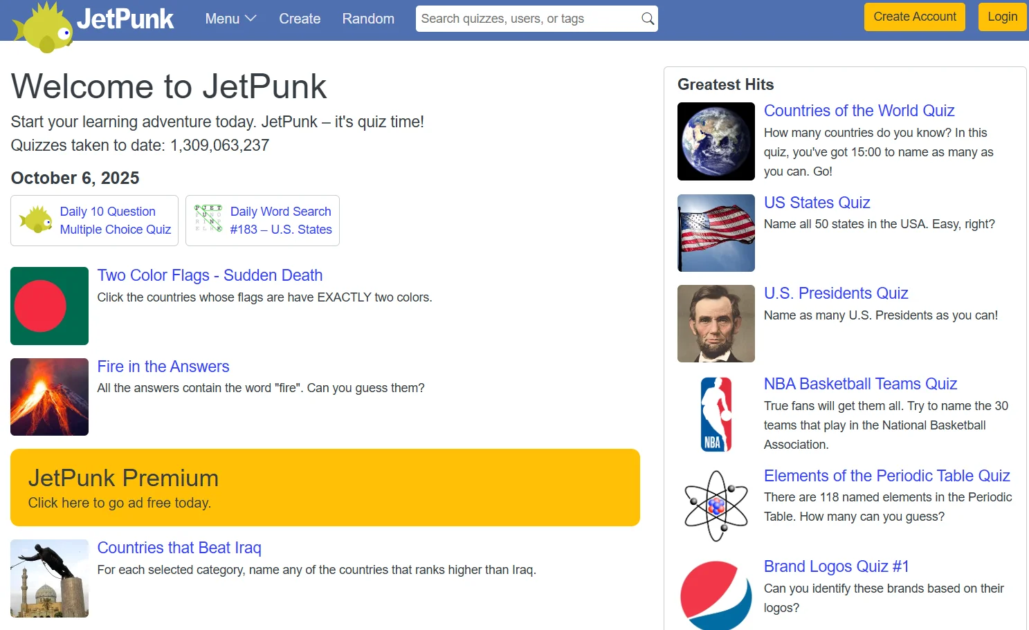 JetPunk — a famous entertainment site with tests