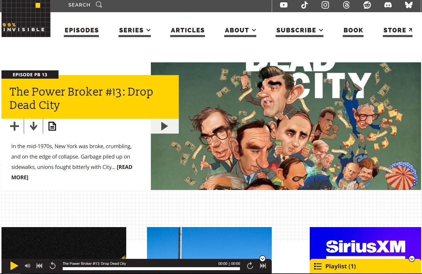 99% Invisible — an English-language entertainment site with podcasts