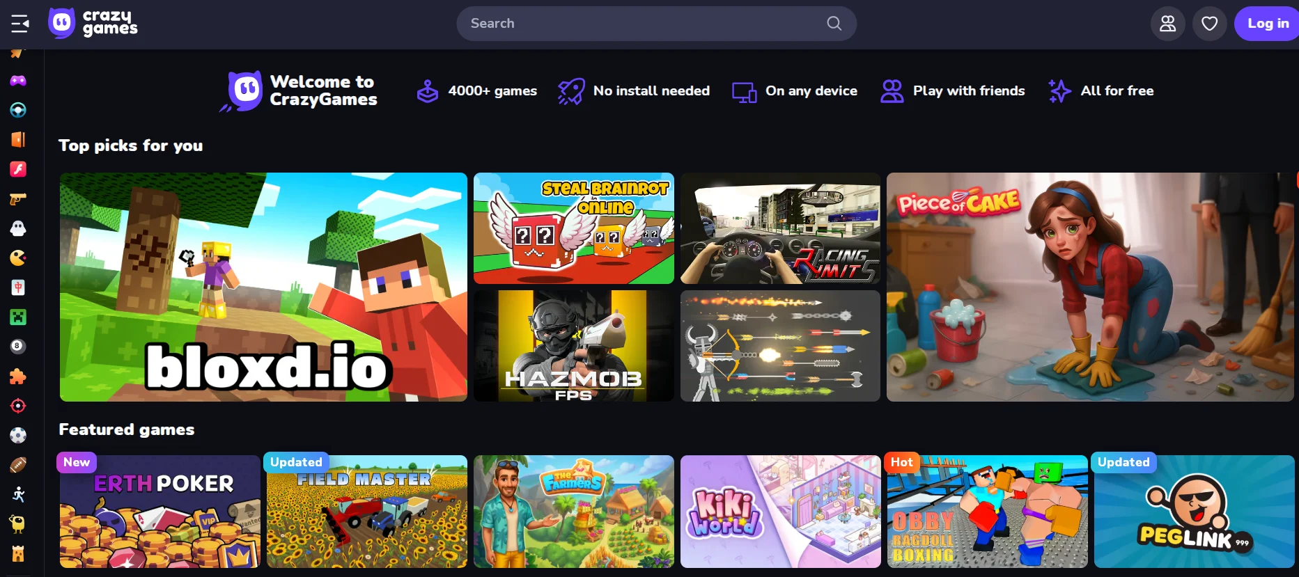 CrazyGames — a famous Ukrainian entertainment site with browser games