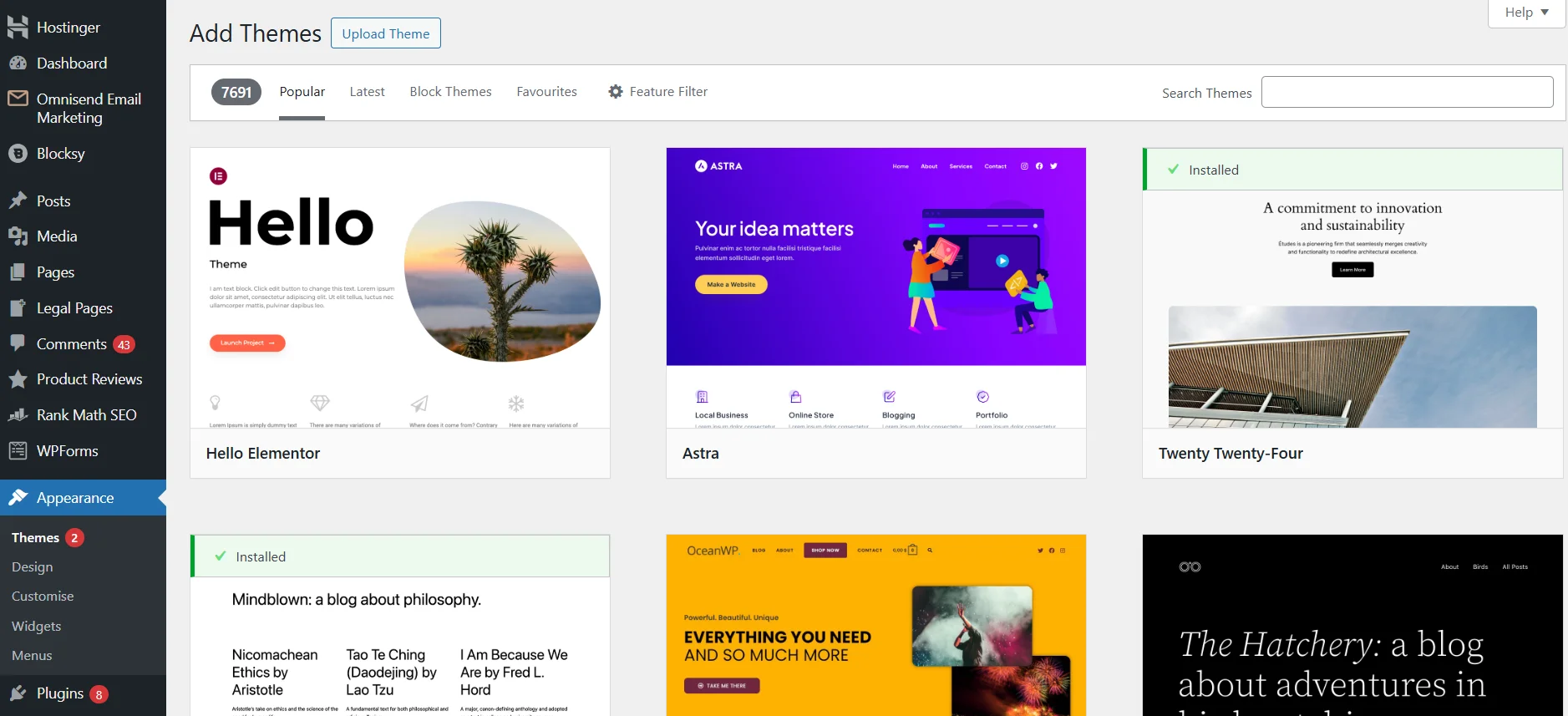 Example of templates for an entertainment site on the CMS WordPress
