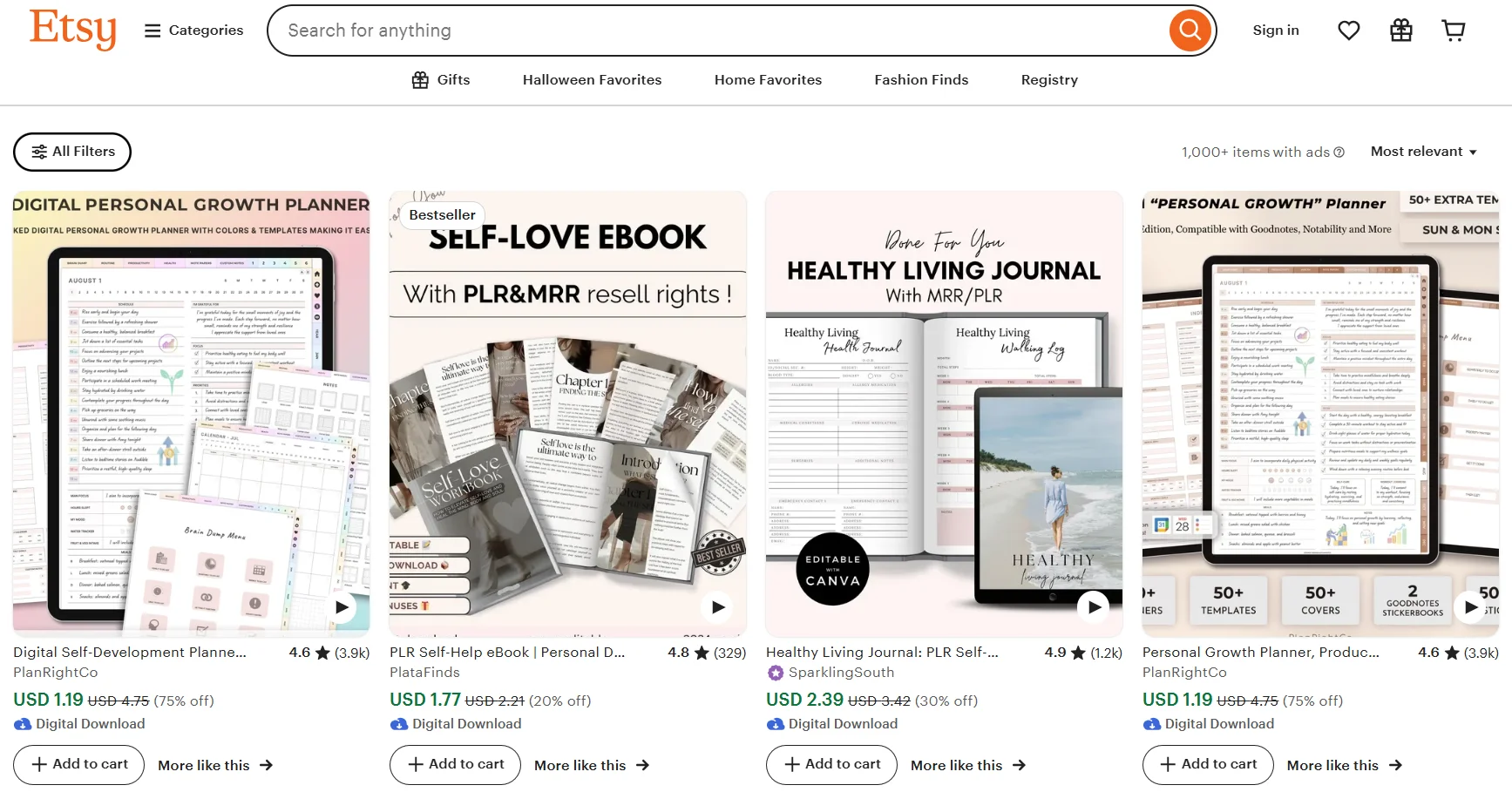 Examples of digital goods on Etsy