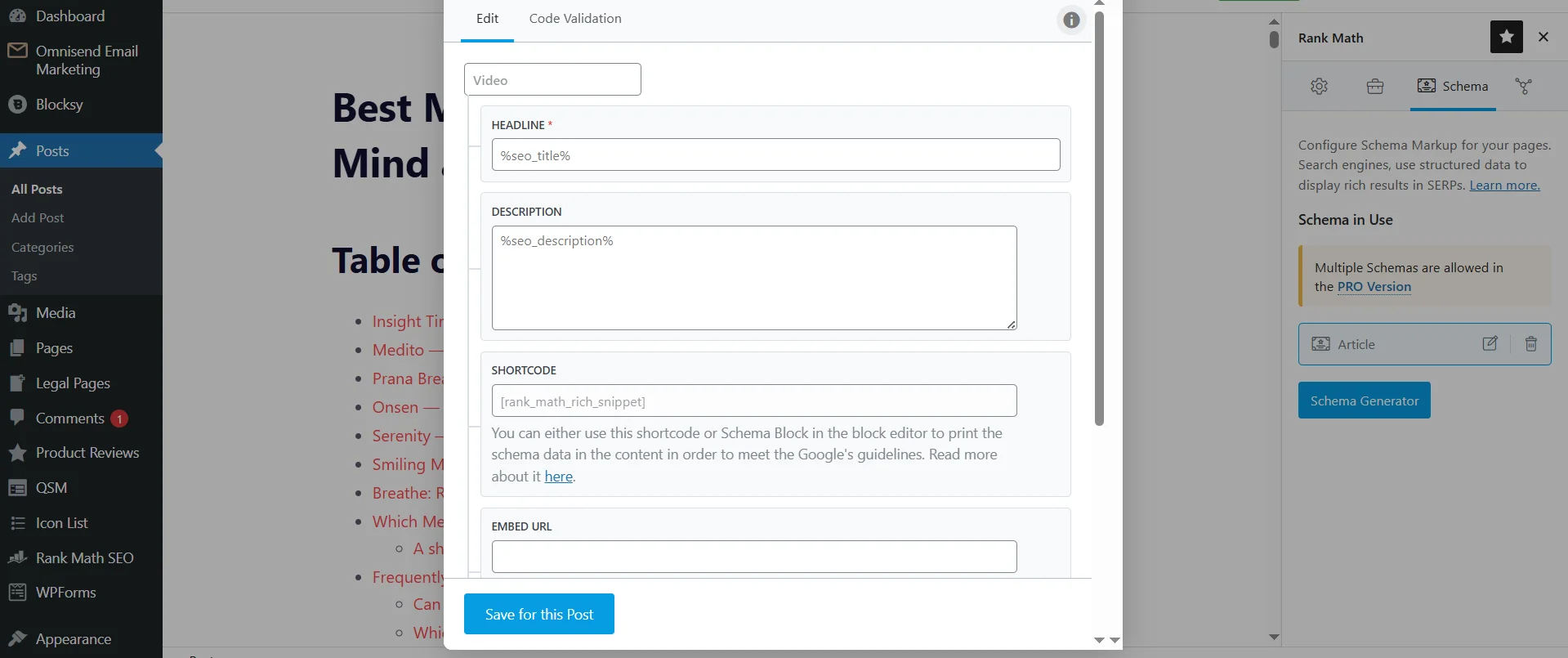 Вбудований генератор Schema VideoObject у плагіні Rank Math SEO
