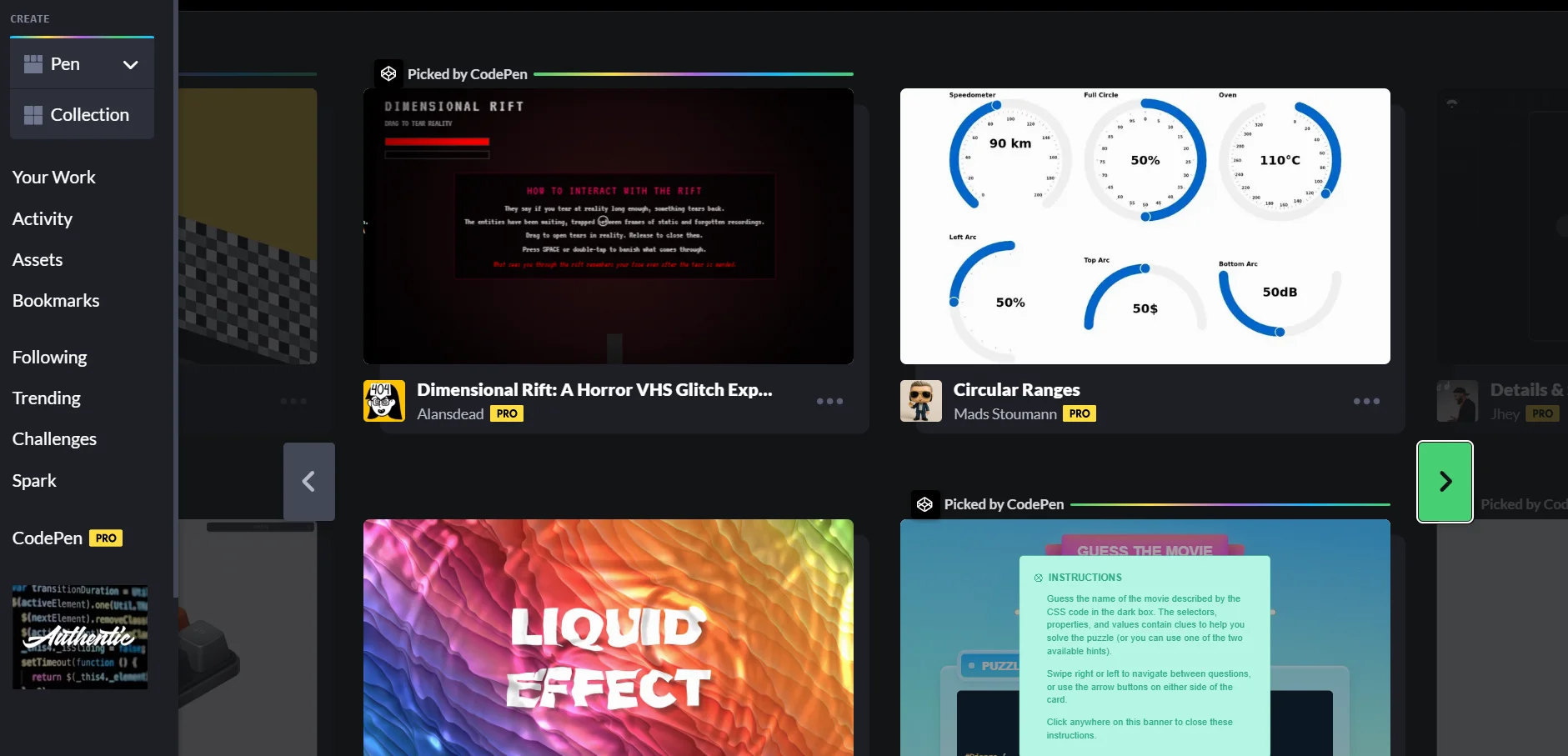 Поиск интерактивов для сайта на платформе CodePen