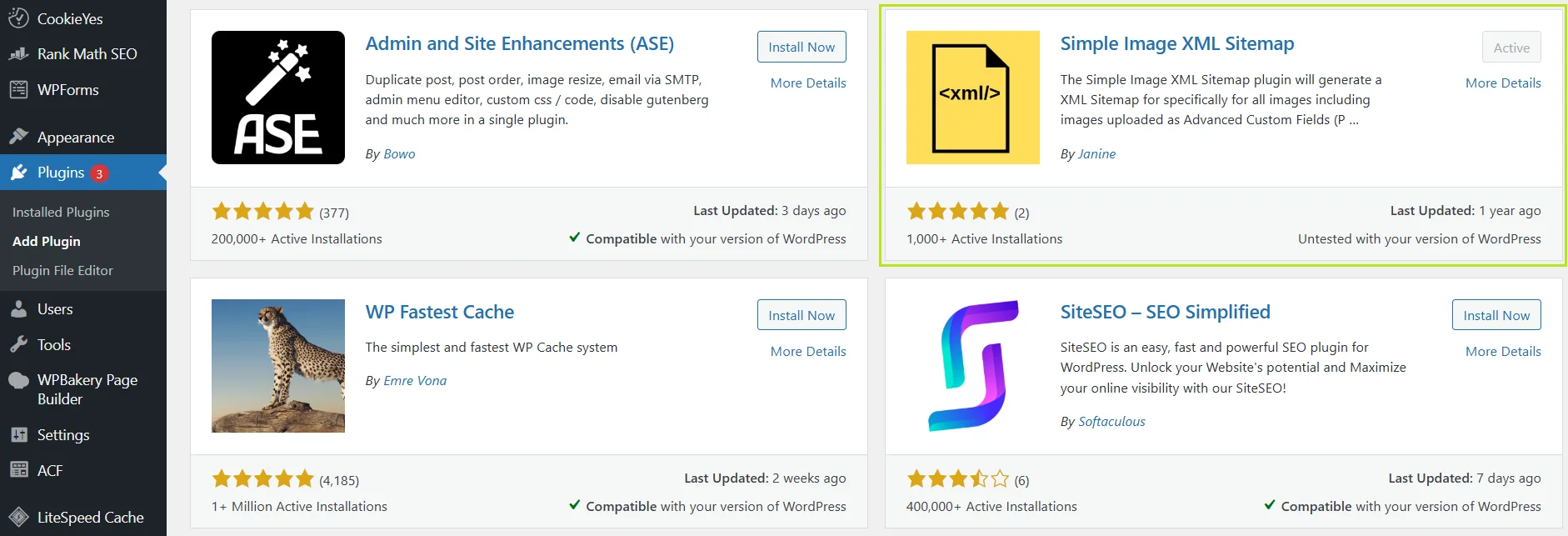 Установка плагина Simple XML Image Sitemap на WordPress