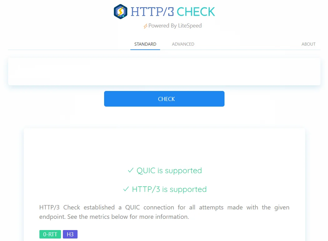 Результаты наличия HTTP/3 на сайте