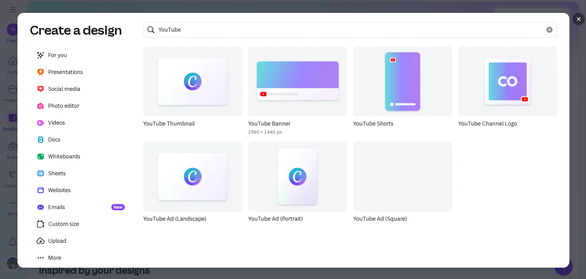 Gotowy projekt banera dla YouTube na serwisie Canva