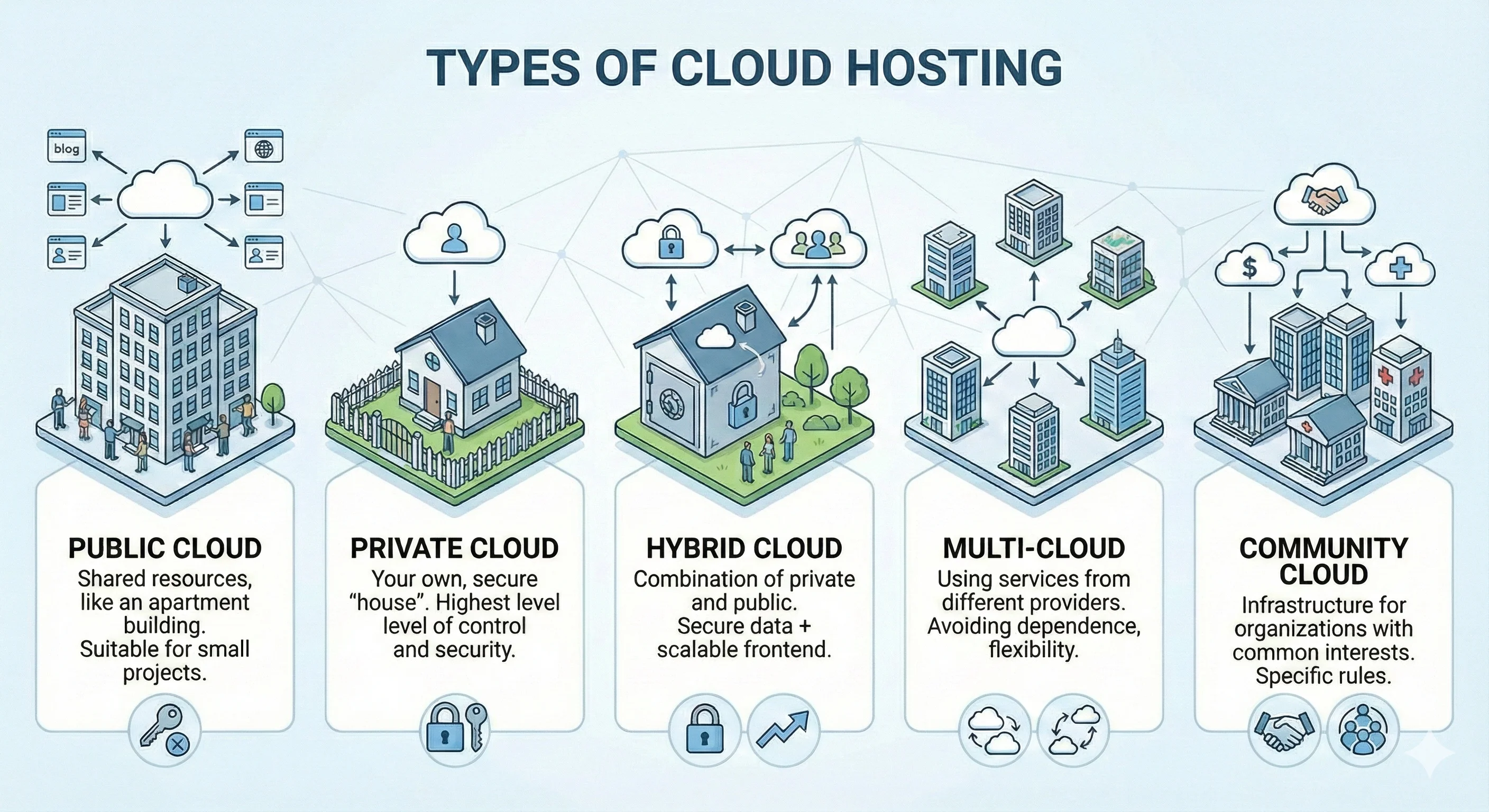 What types of cloud hosting exist